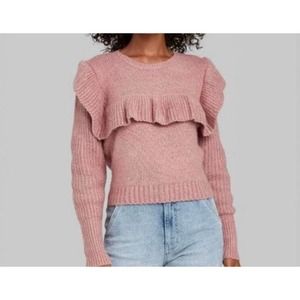 Wild Fable Ruffle Sweater Women Knit Mauve Cropped Sweater Size S